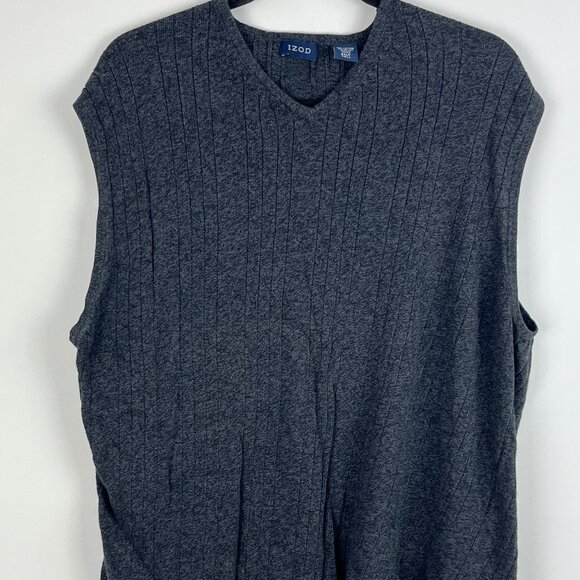 Izod Sweater Vest Size 2XLT Gray Sleeveless V Neck Striped Stretch Cotton Rayon - Picture 1 of 9